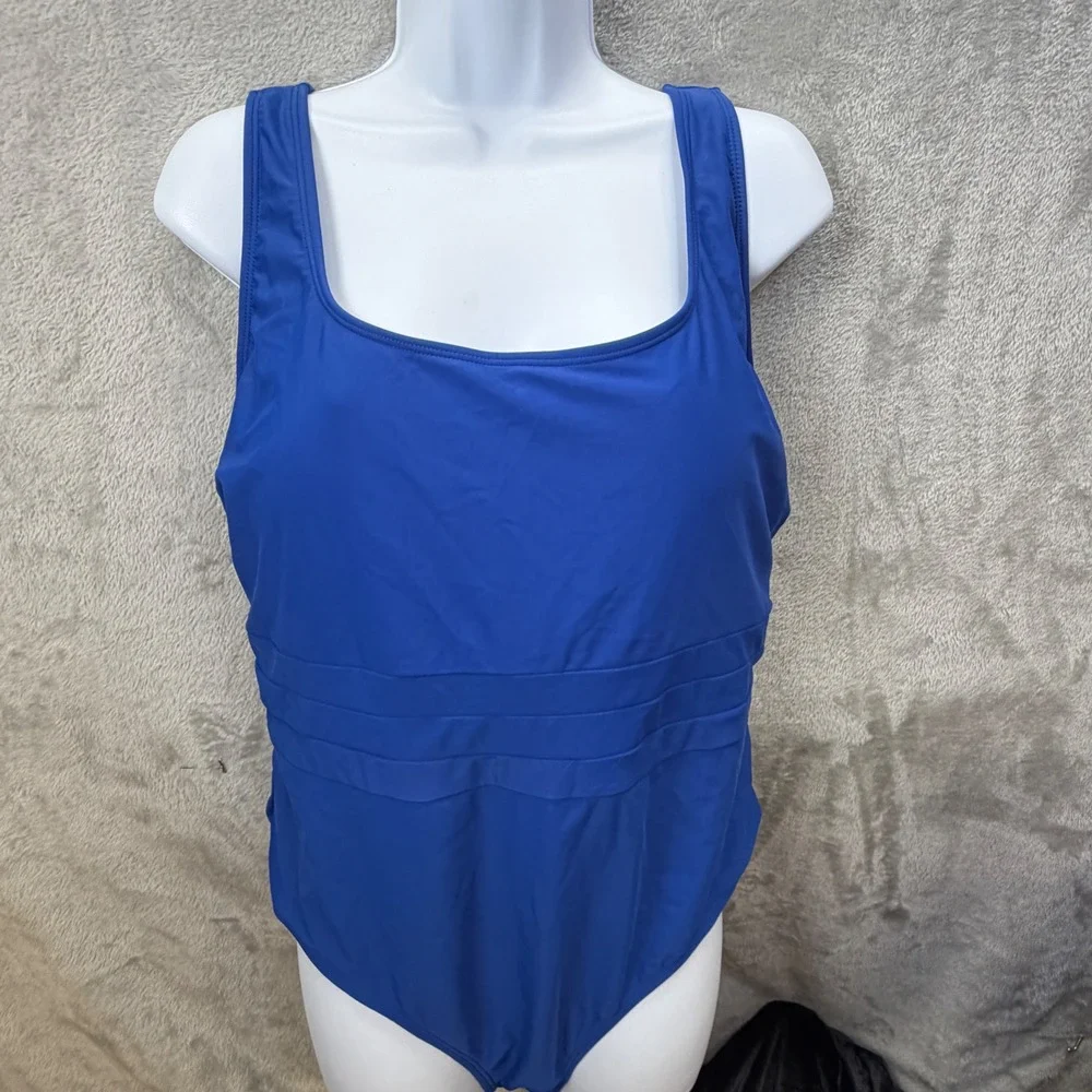 Royal Blue Square Neck One Piece Swimsuit Plus‎ Size 20 Criss Cross Back Tank